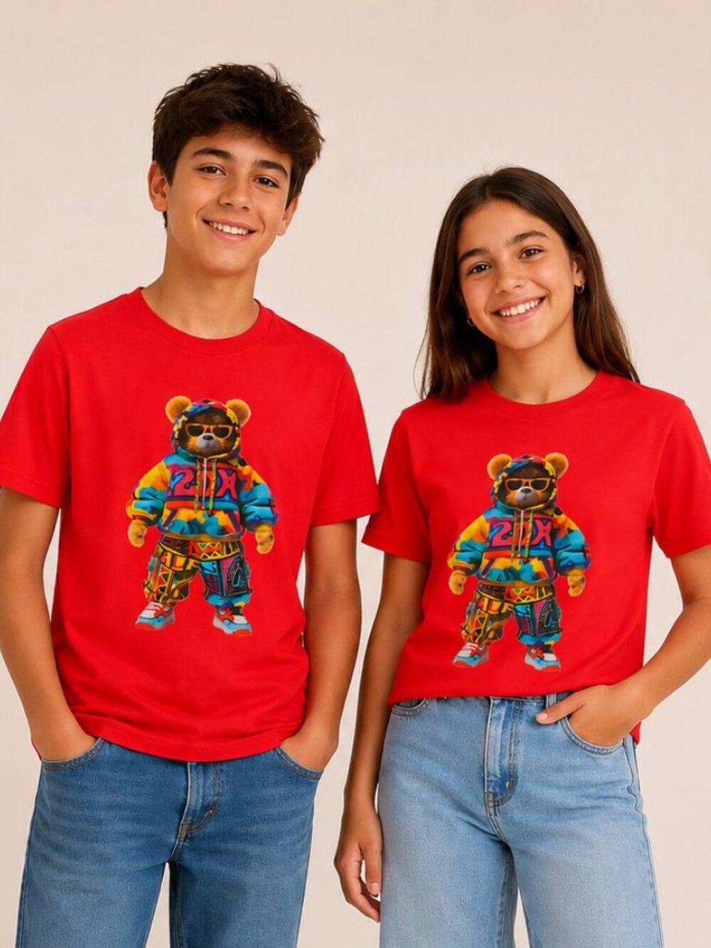 Gildan Red Rapper Teddy Bear Graphic Tee Size M Streetwear Shirt